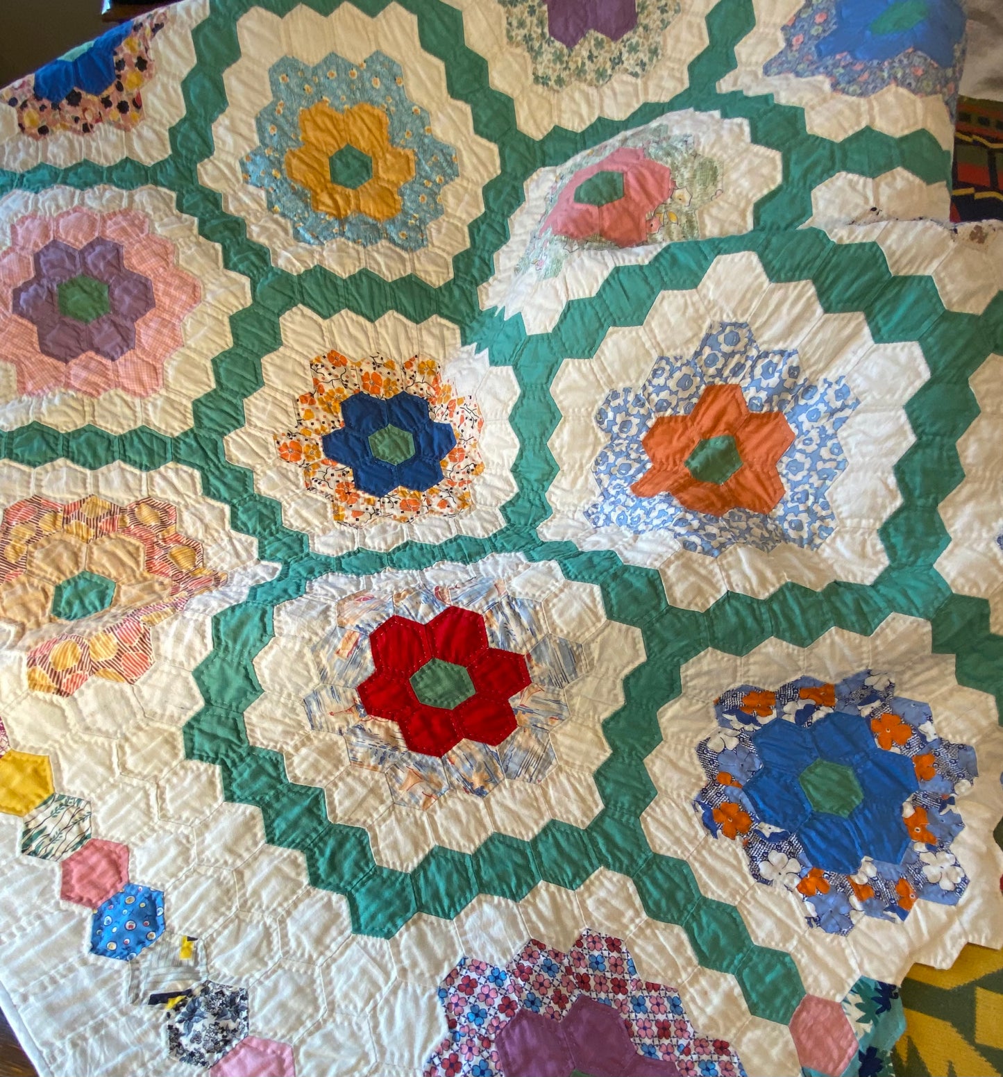 Hexie Flower Garden Quilt with Hexie Border SOLD