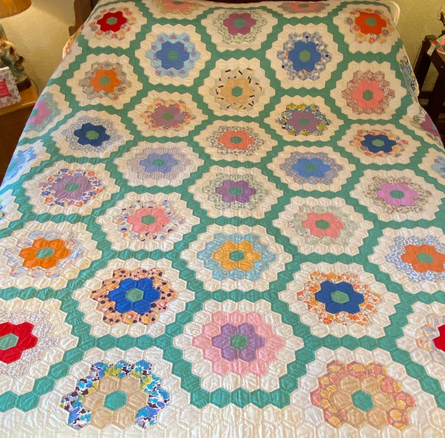 Hexie Flower Garden Quilt with Hexie Border SOLD