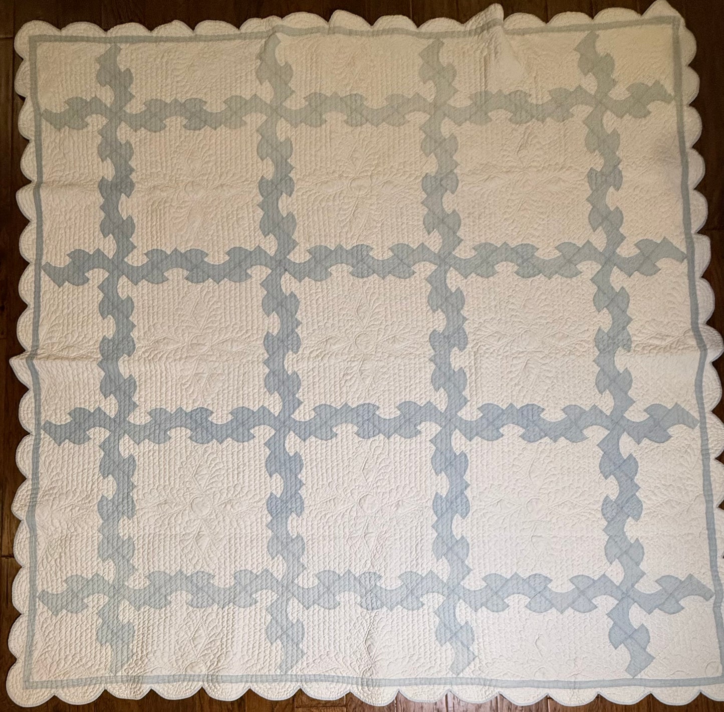 Comfy Drunkards Path Blue White Quilt