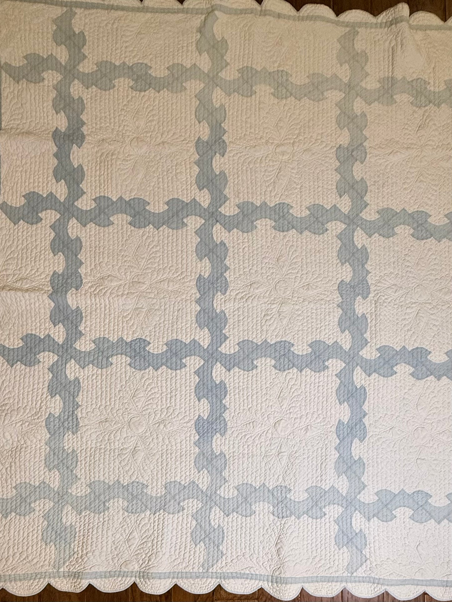 Comfy Drunkards Path Blue White Quilt