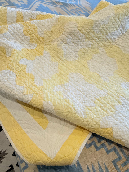 Yellow and White Drunkards Path Crib Quilt