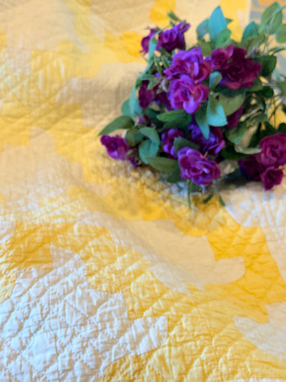 Yellow and White Drunkards Path Crib Quilt