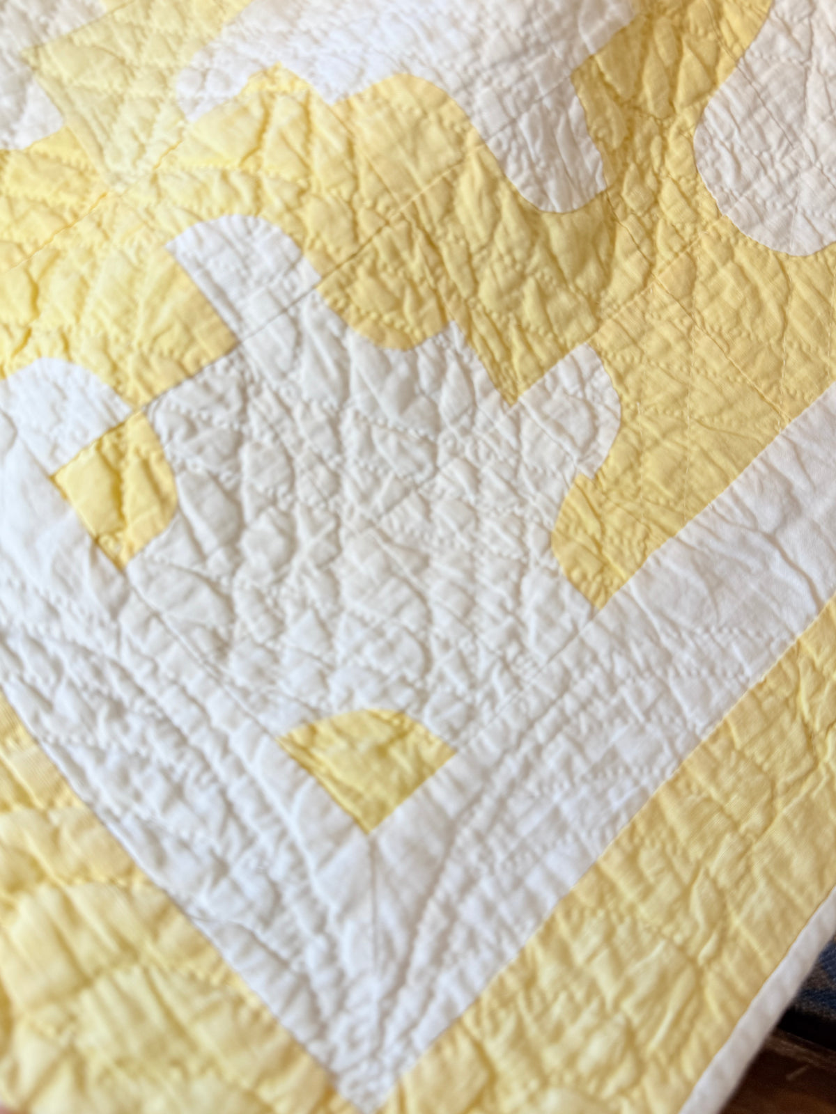 Yellow and White Drunkards Path Crib Quilt