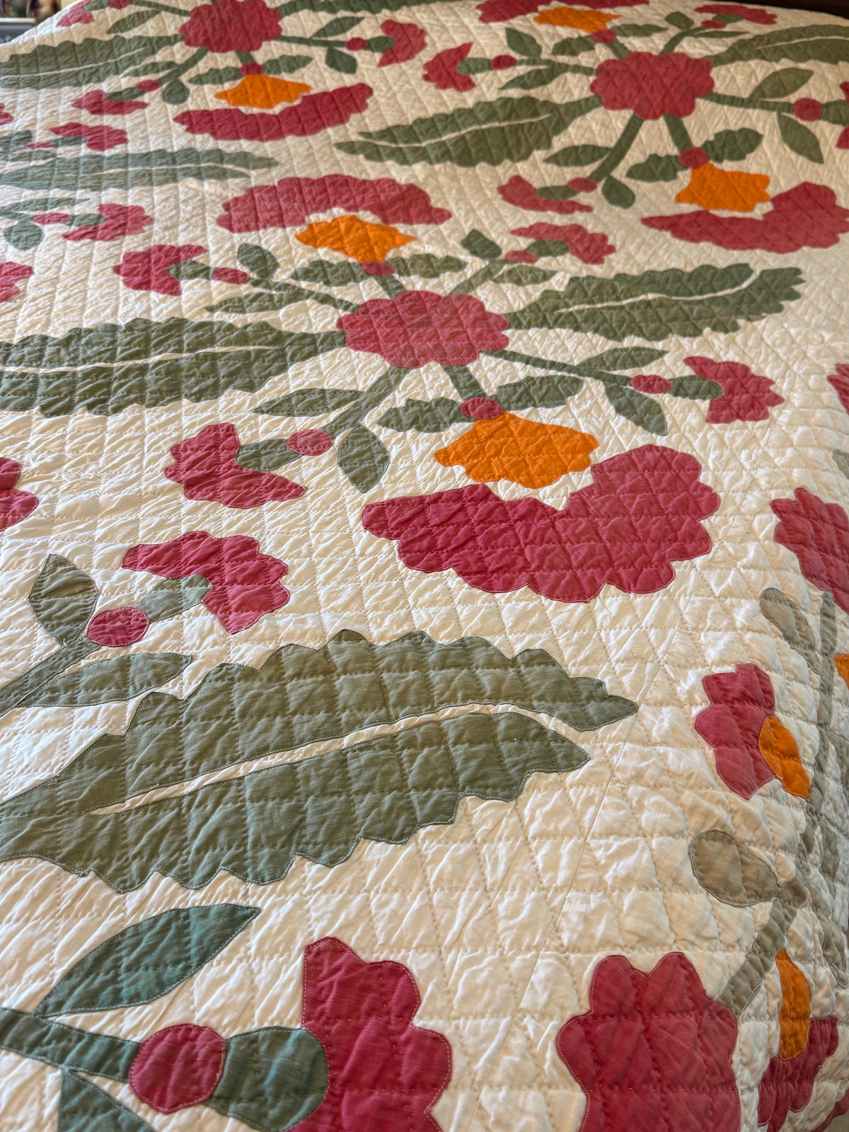 Americana 6 Block Coxcomb and Leaves Appliqué  Quilt