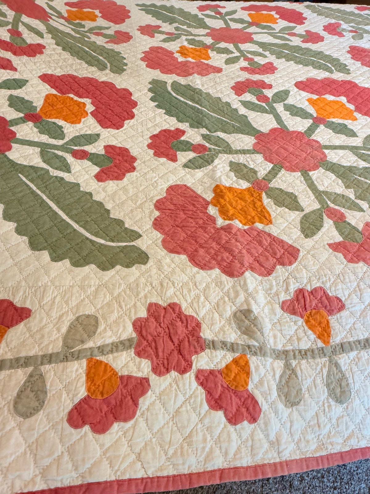 Americana 6 Block Coxcomb and Leaves Appliqué  Quilt