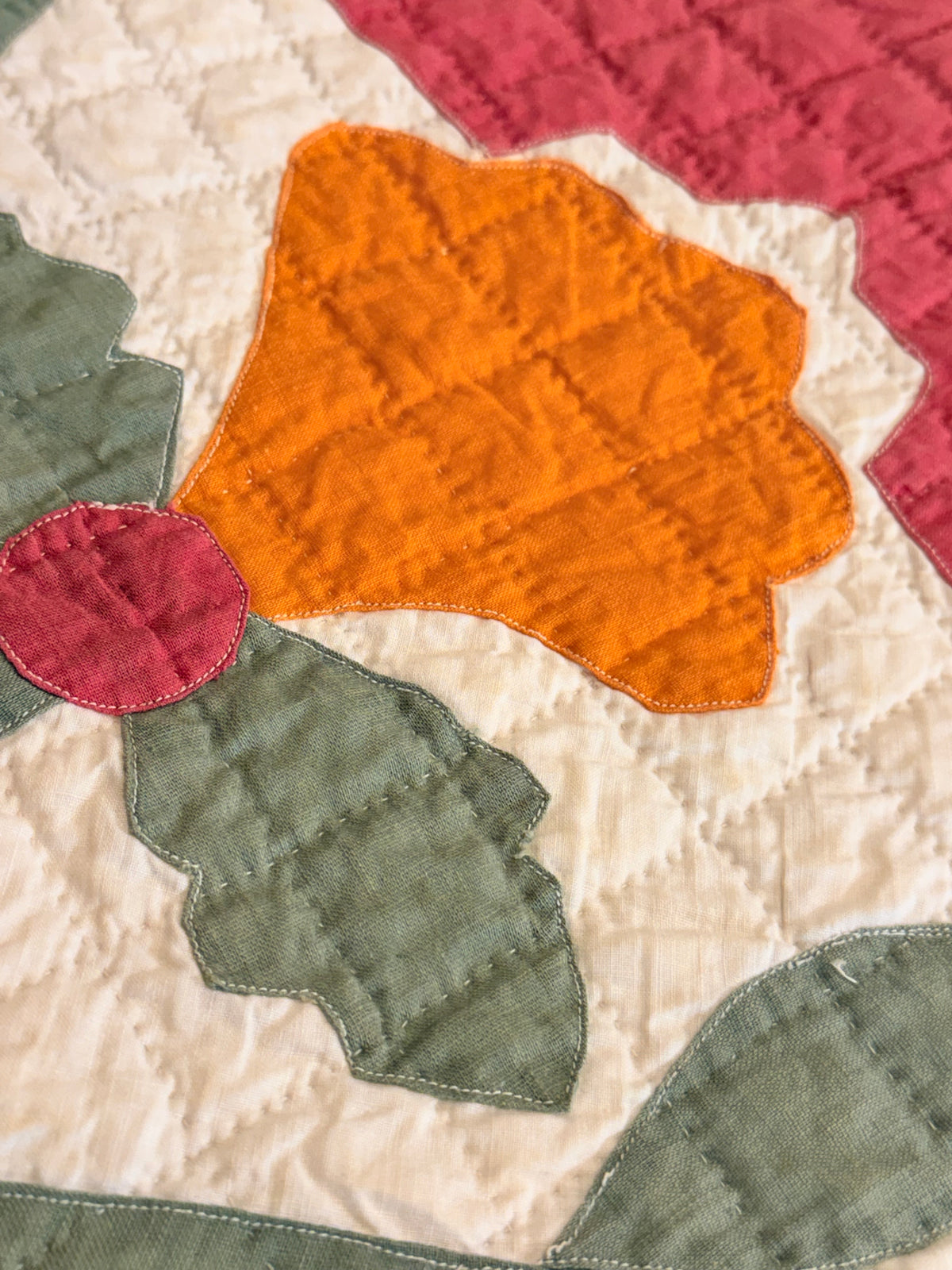 Americana 6 Block Coxcomb and Leaves Appliqué  Quilt