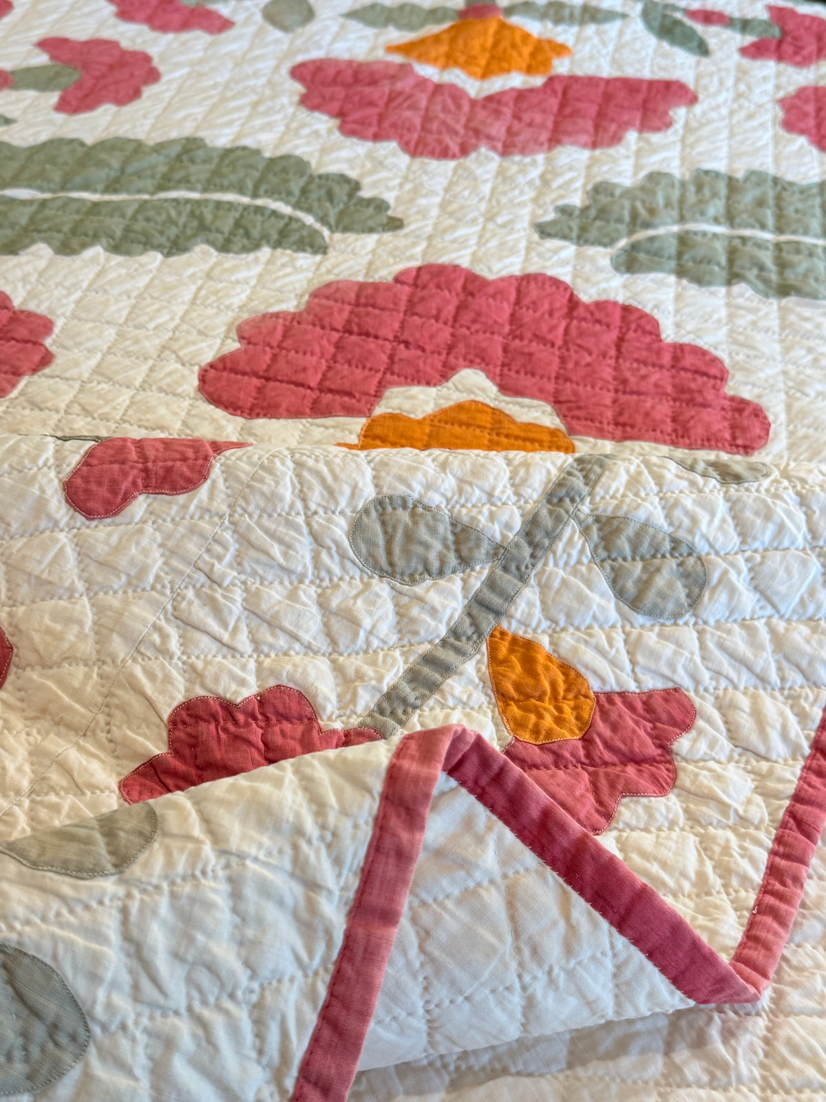 Americana 6 Block Coxcomb and Leaves Appliqué  Quilt