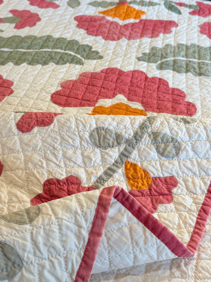 Americana 6 Block Coxcomb and Leaves Appliqué  Quilt