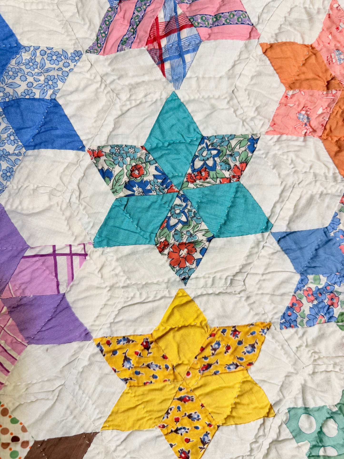 Six Point Hexagonal Scrappy Stars Quilt