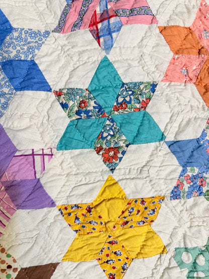 Six Point Hexagonal Scrappy Stars Quilt