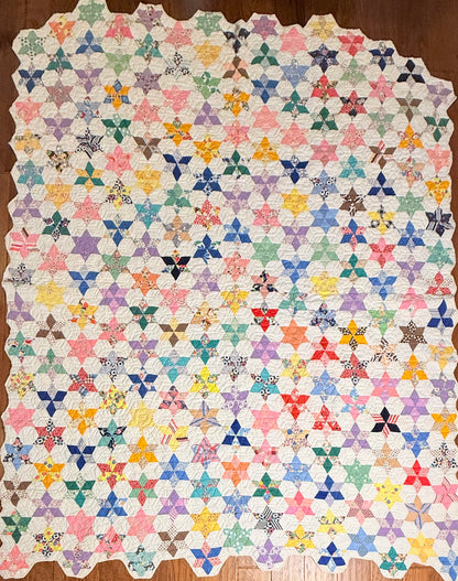 Six Point Hexagonal Scrappy Stars Quilt