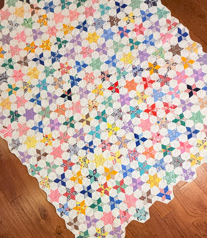 Six Point Hexagonal Scrappy Stars Quilt