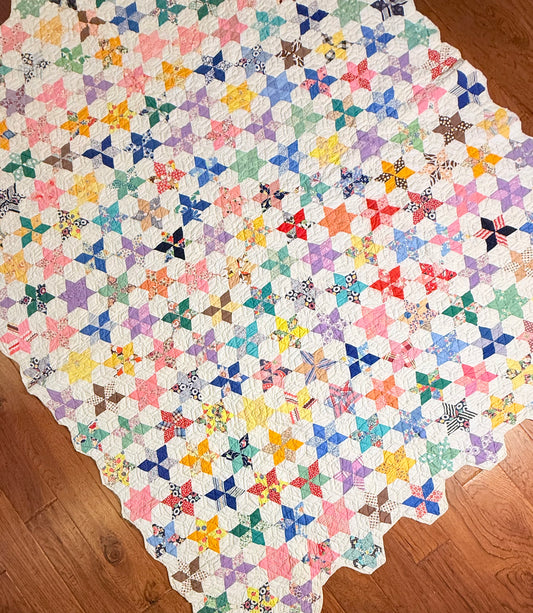 Six Point Hexagonal Scrappy Stars Quilt
