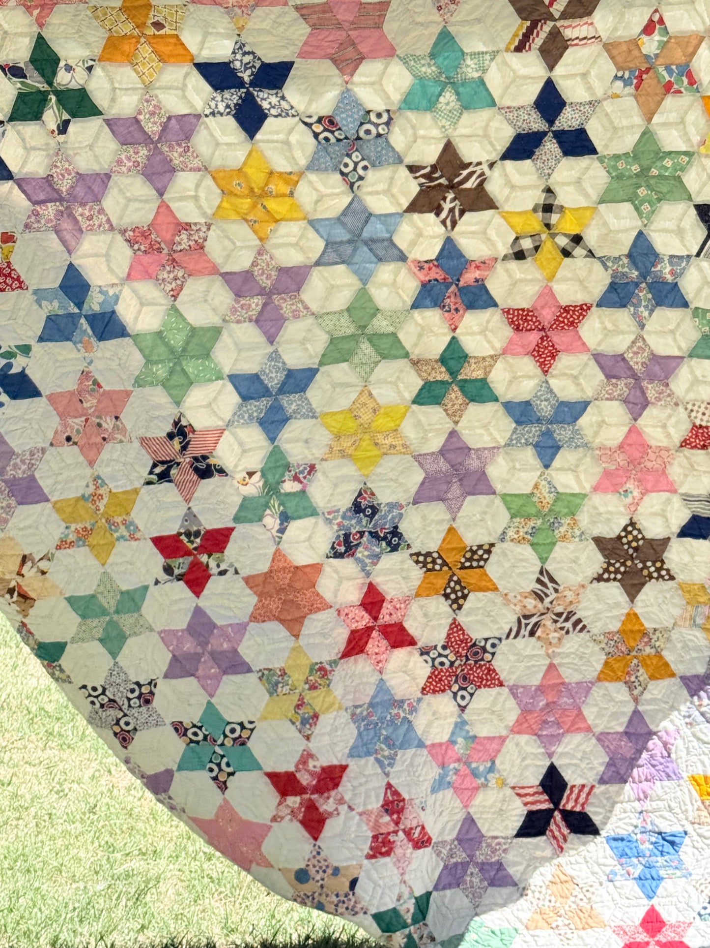 Six Point Hexagonal Scrappy Stars Quilt