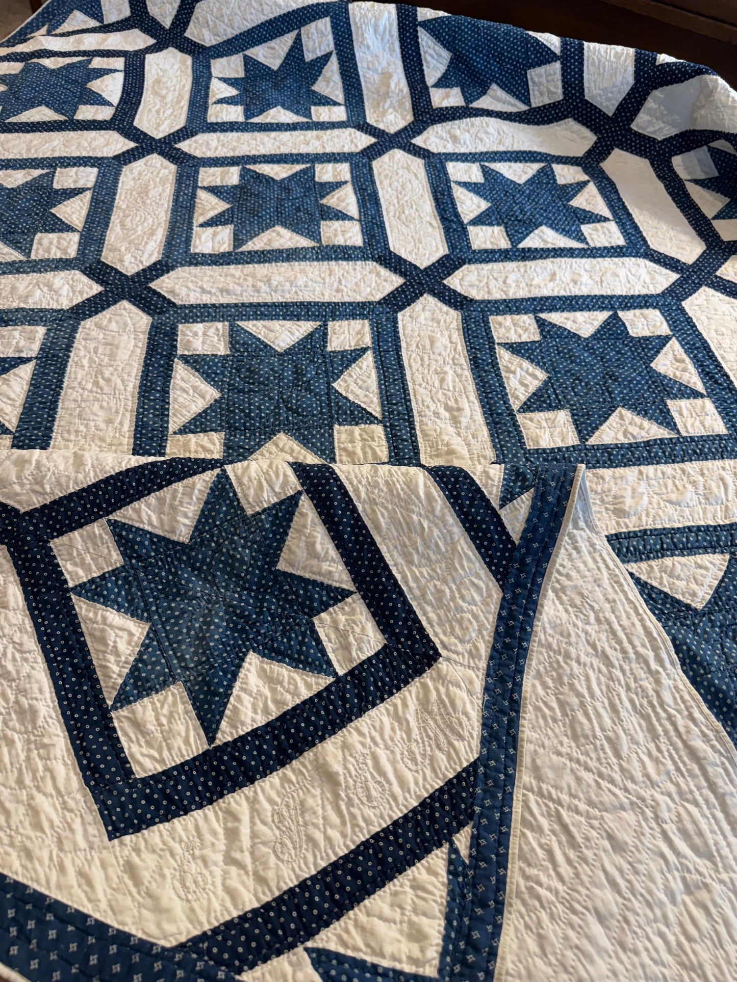 Signed Dated Variable Stars Quilt with Garden Maze Setting