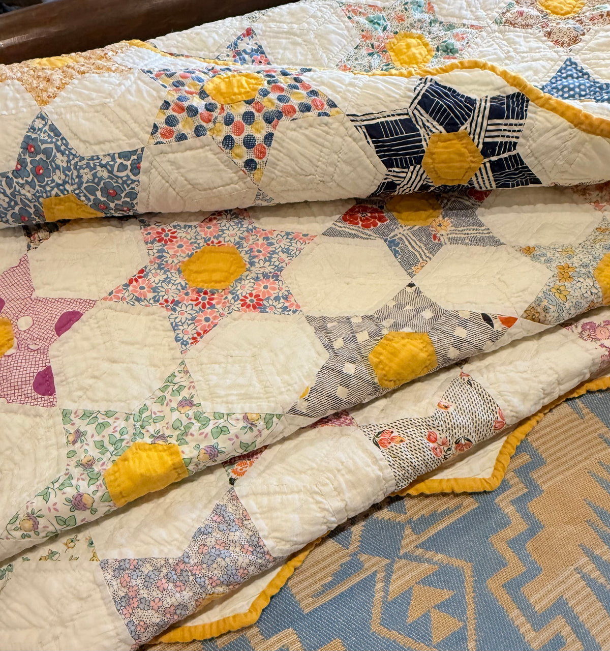 Smaller Scale Six Point Hexagonal Stars Quilt