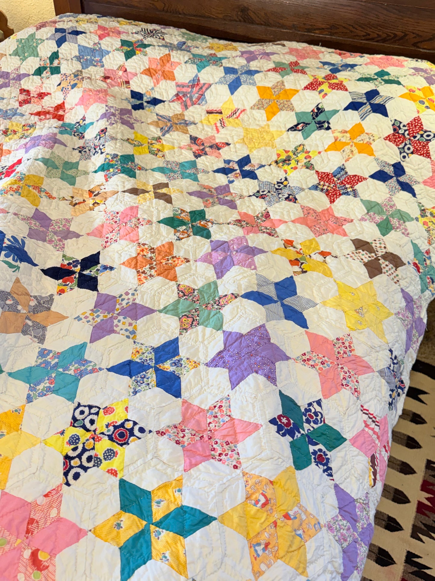 Six Point Hexagonal Scrappy Stars Quilt