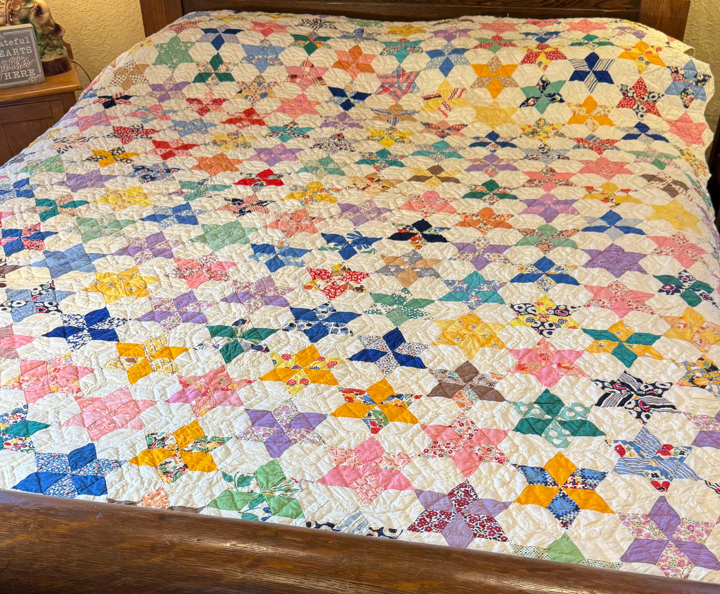 Six Point Hexagonal Scrappy Stars Quilt