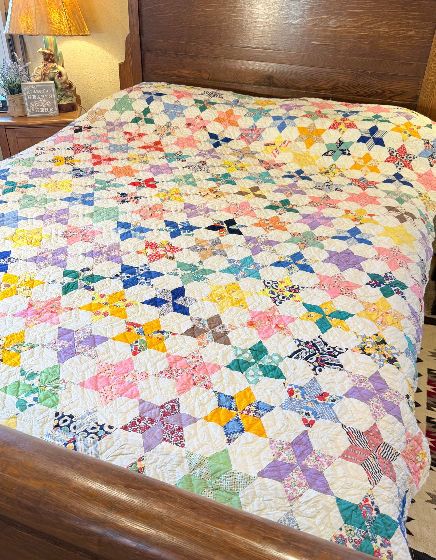 Six Point Hexagonal Scrappy Stars Quilt