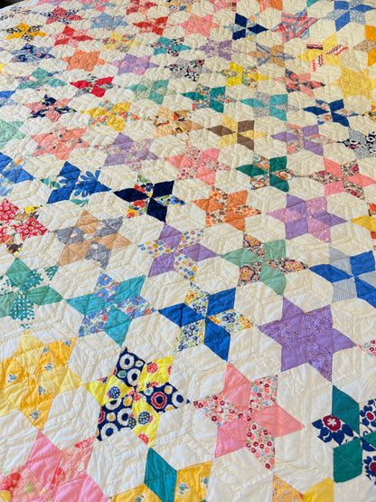 Six Point Hexagonal Scrappy Stars Quilt