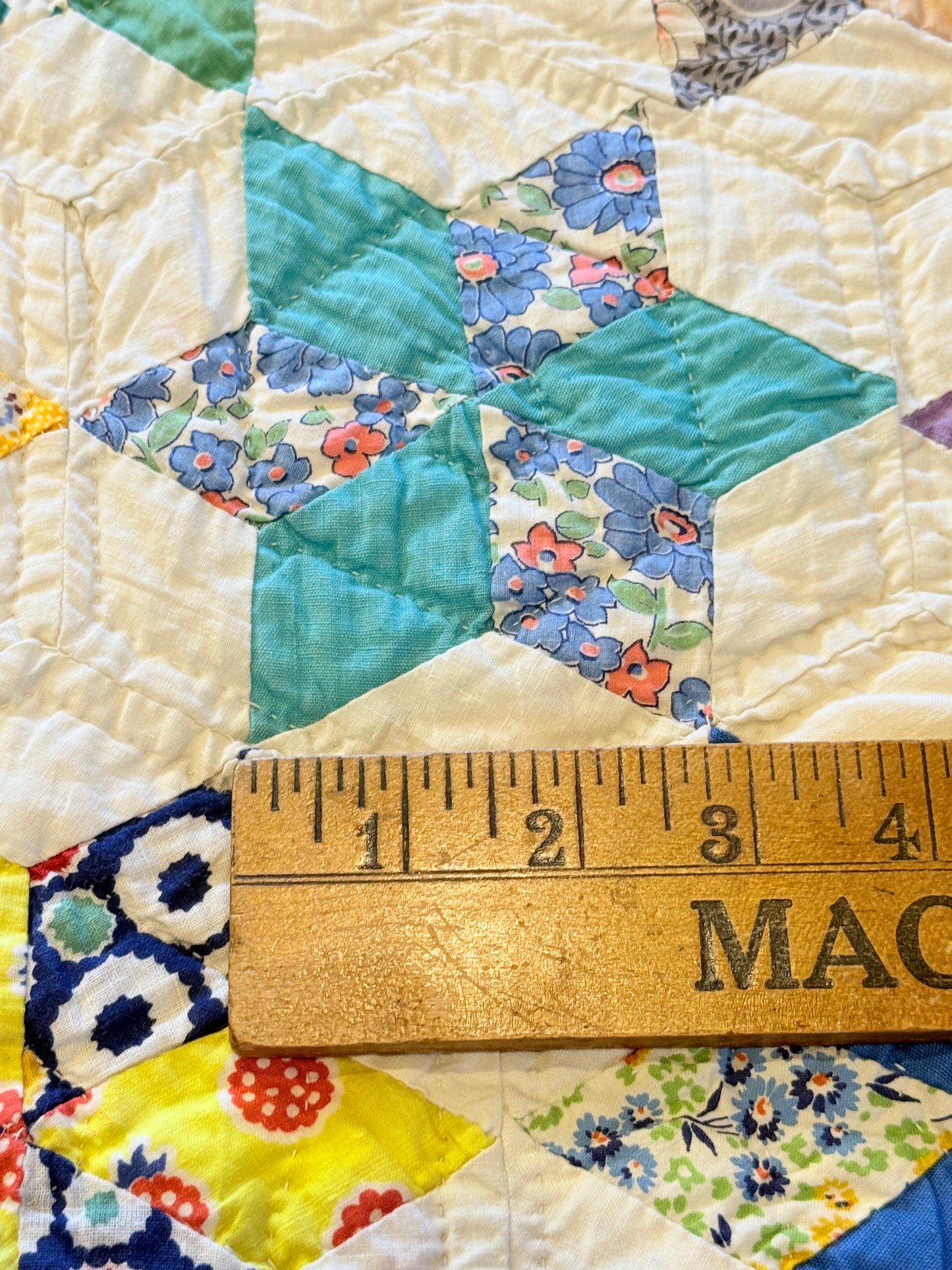 Six Point Hexagonal Scrappy Stars Quilt