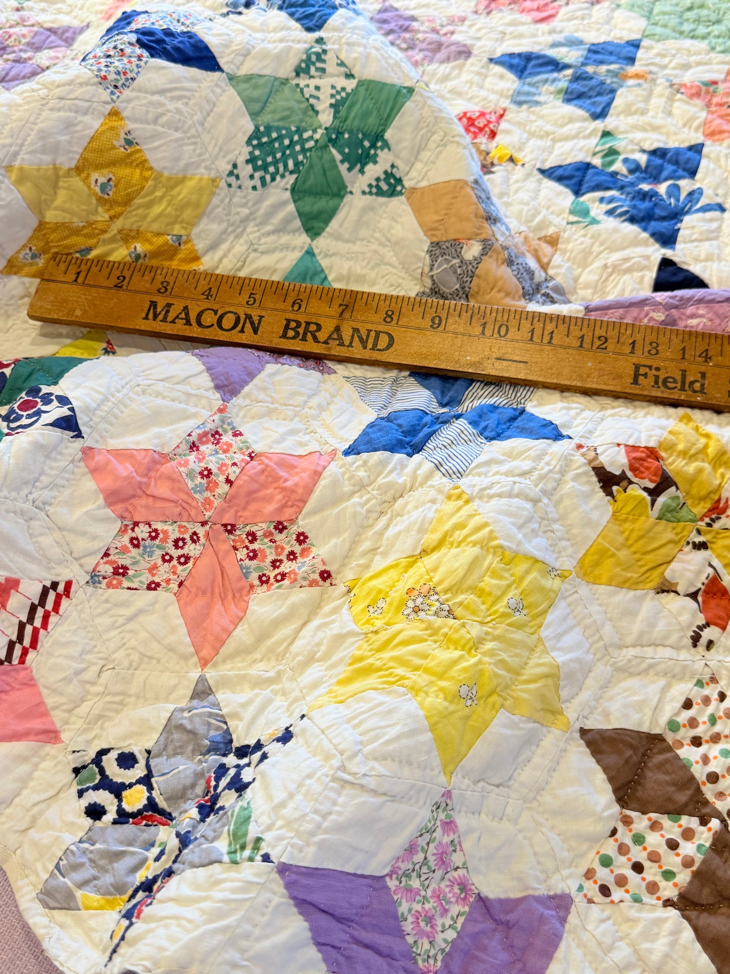 Six Point Hexagonal Scrappy Stars Quilt