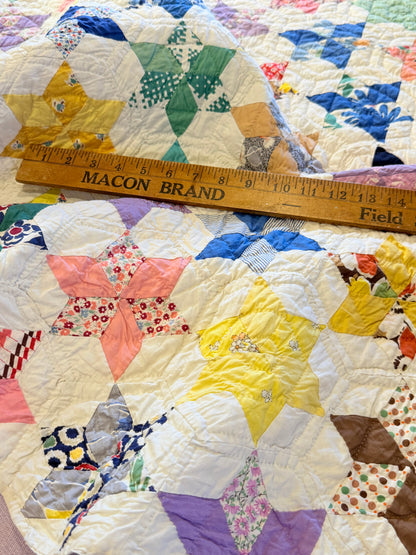 Six Point Hexagonal Scrappy Stars Quilt