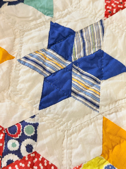 Six Point Hexagonal Scrappy Stars Quilt