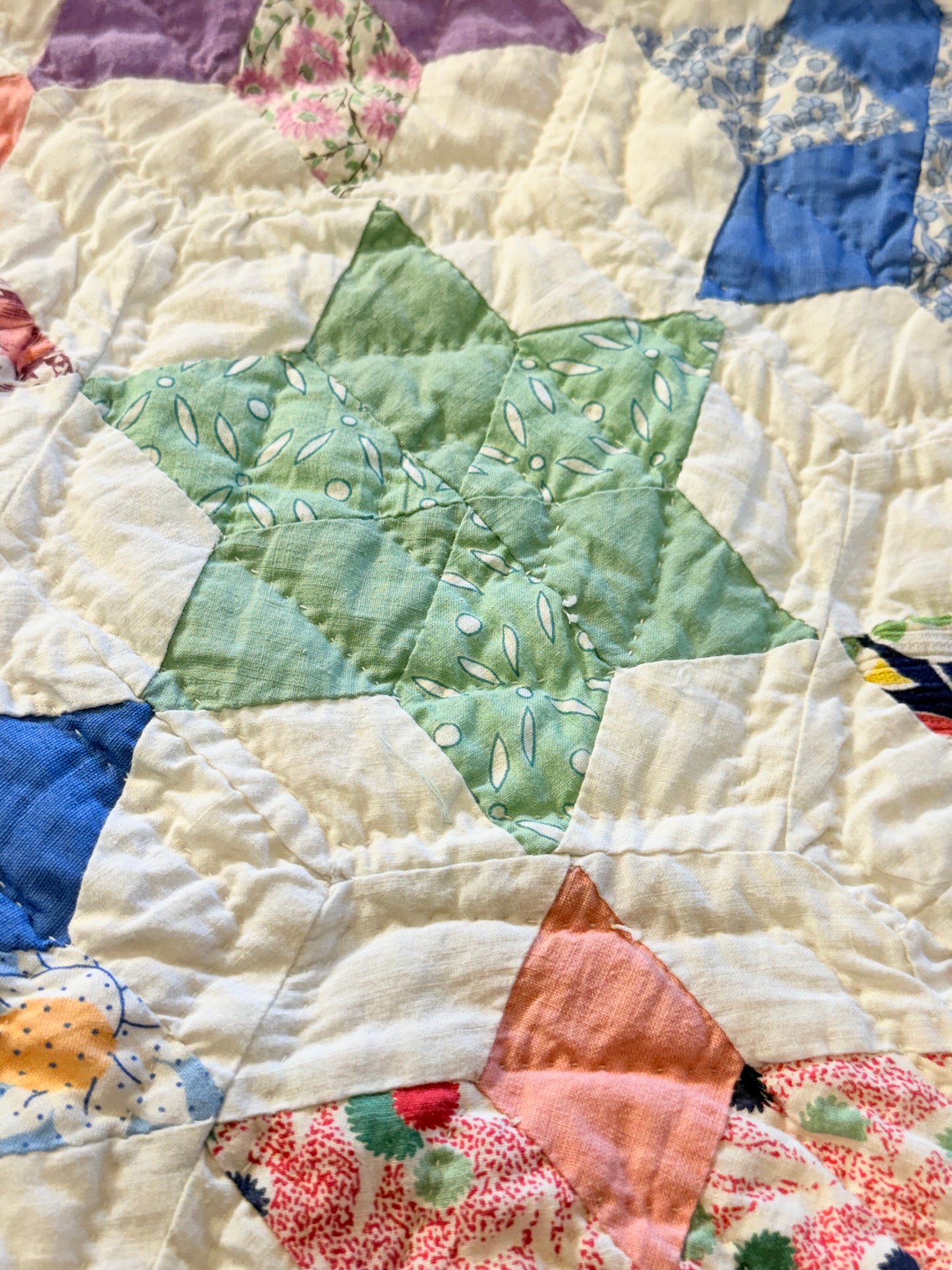 Six Point Hexagonal Scrappy Stars Quilt
