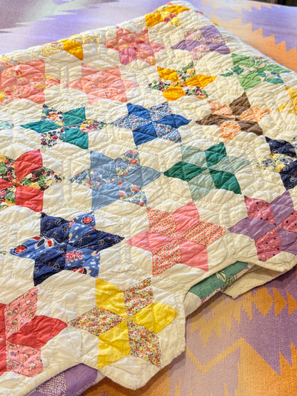 Six Point Hexagonal Scrappy Stars Quilt