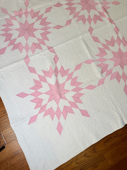 4 Block Pink Connecting Stars Quilt for Dolly