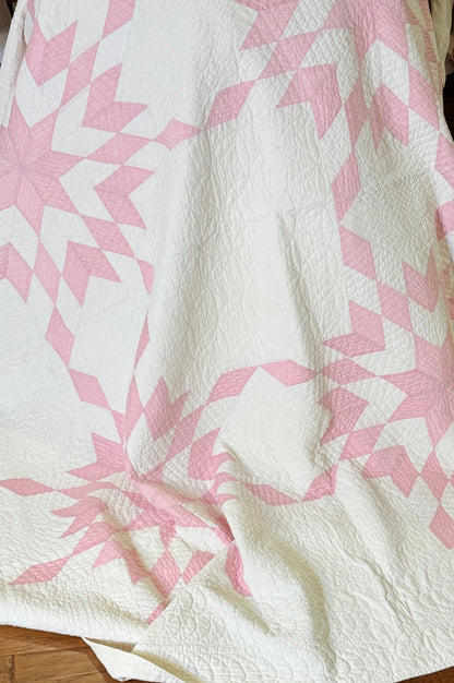 4 Block Pink Connecting Stars Quilt for Dolly