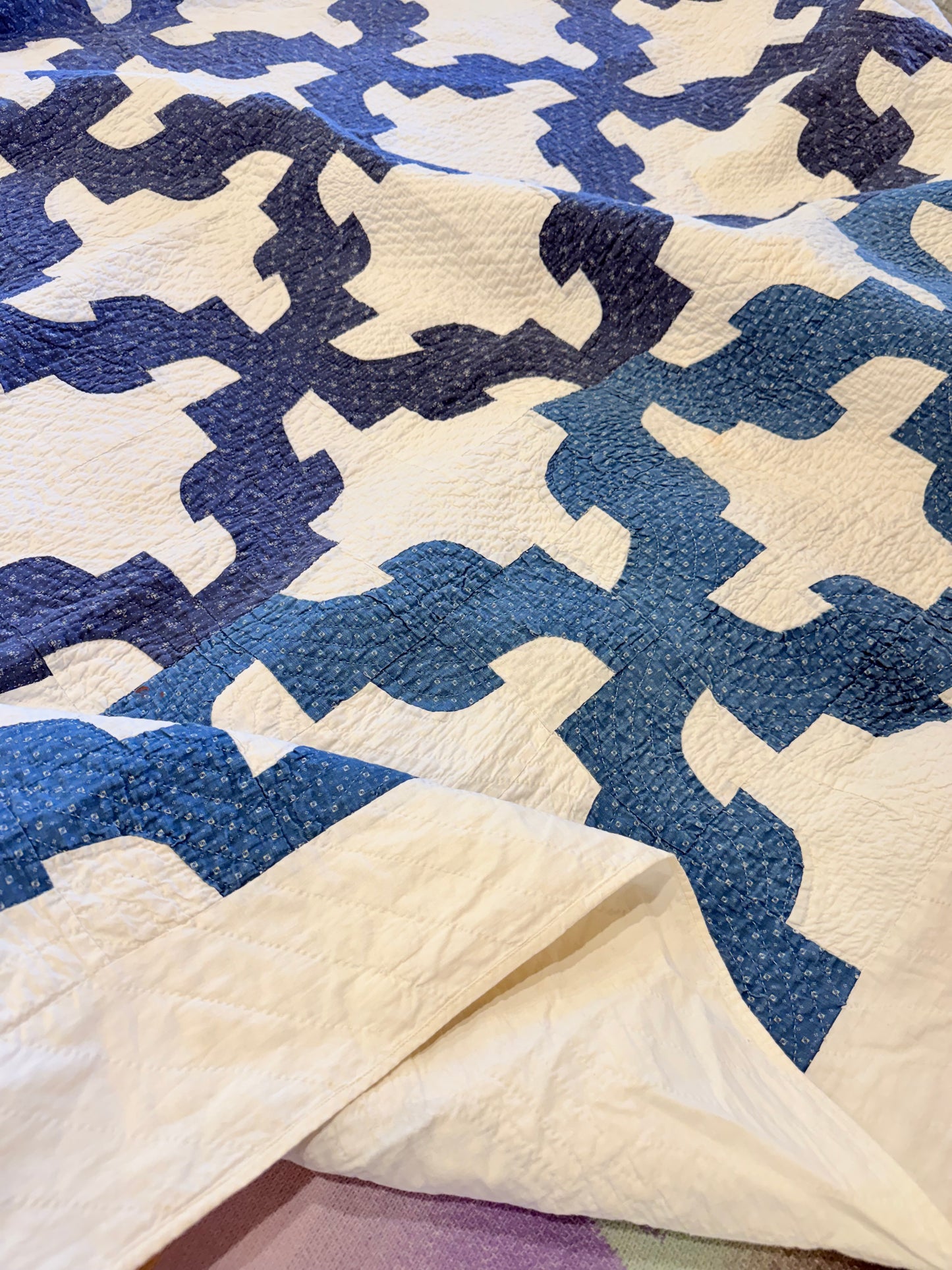 Blue and White Drunkards Path Quilt