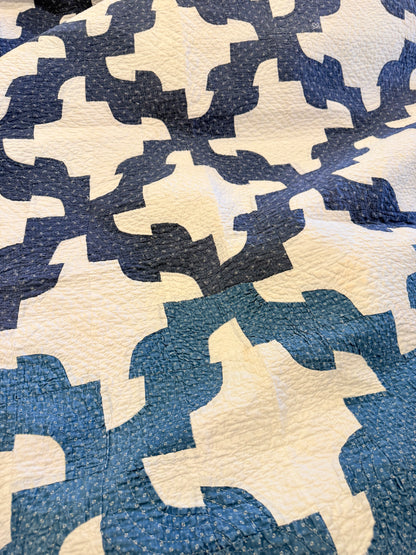 Blue and White Drunkards Path Quilt