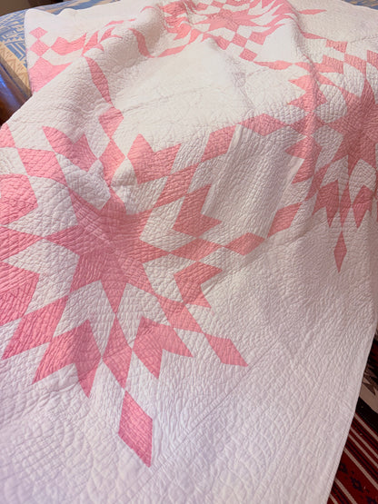 4 Block Pink Connecting Stars Quilt for Dolly