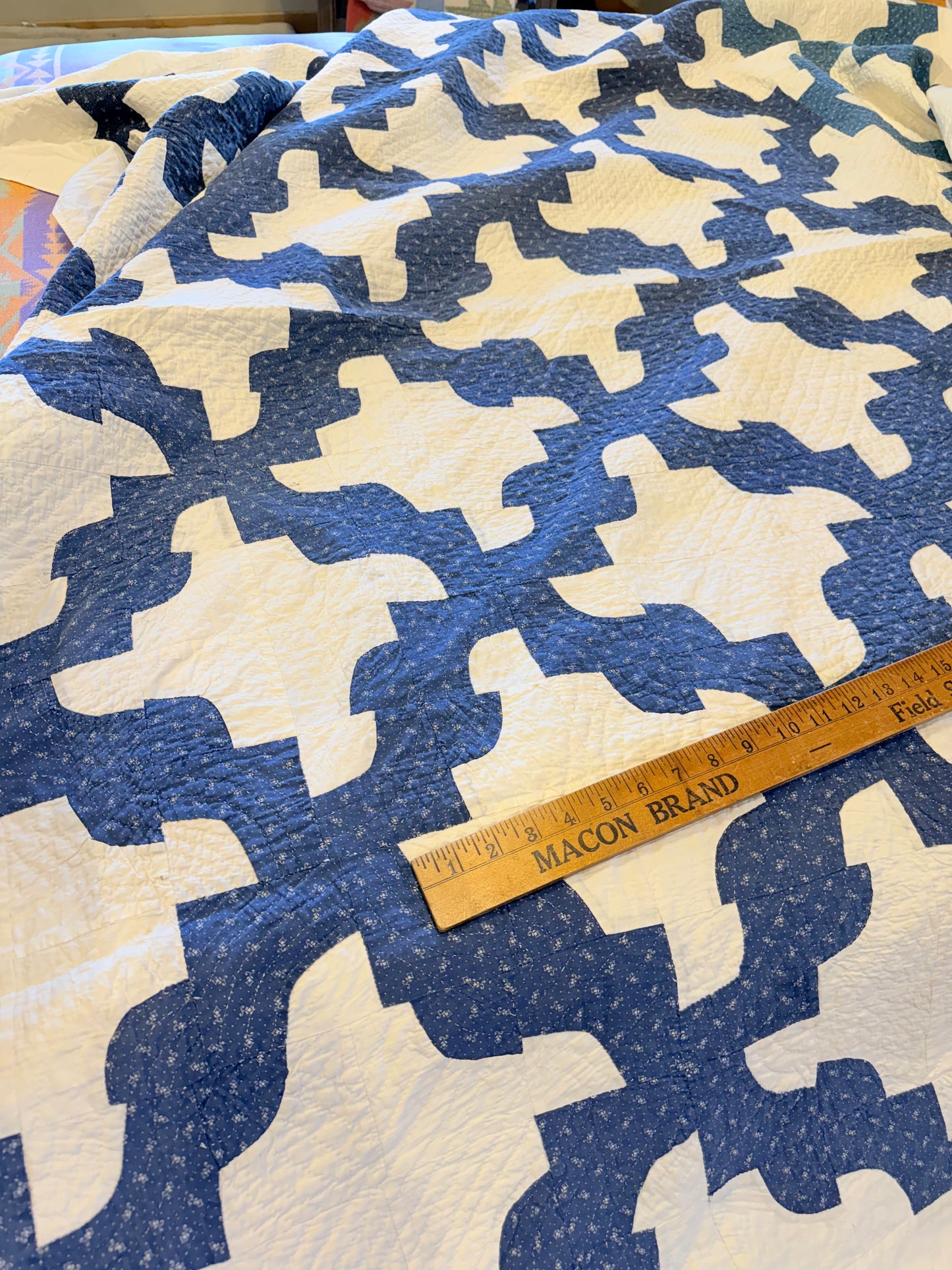 Blue and White Drunkards Path Quilt