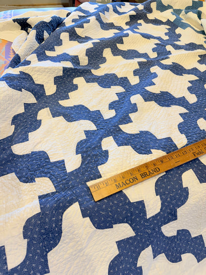 Blue and White Drunkards Path Quilt