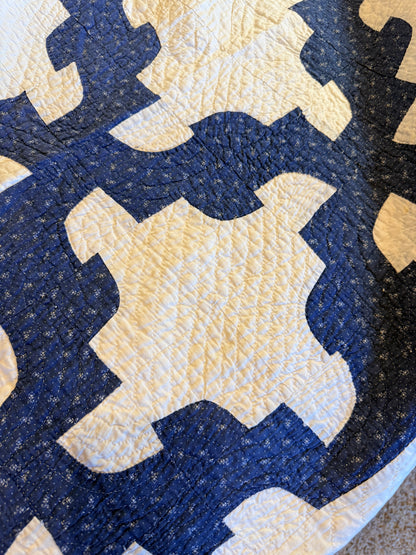 Blue and White Drunkards Path Quilt
