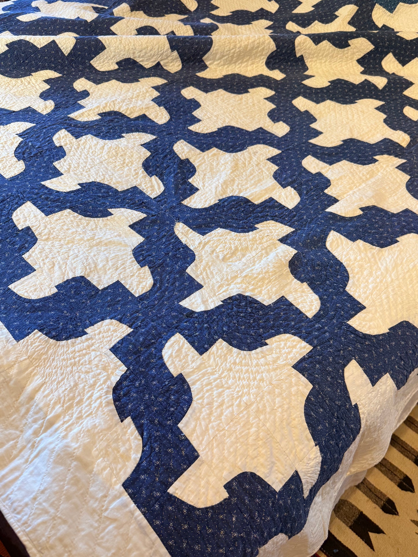 Blue and White Drunkards Path Quilt