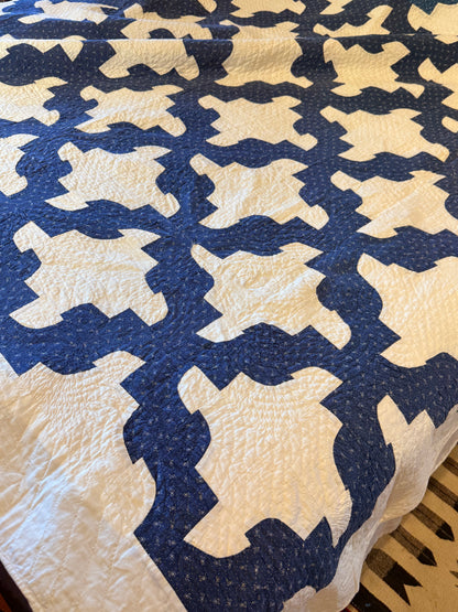 Blue and White Drunkards Path Quilt