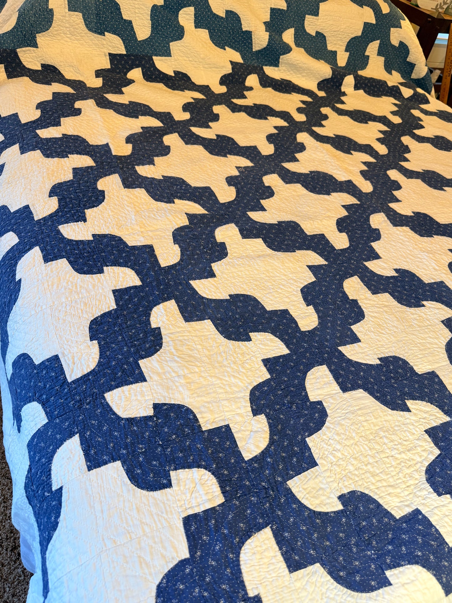 Blue and White Drunkards Path Quilt