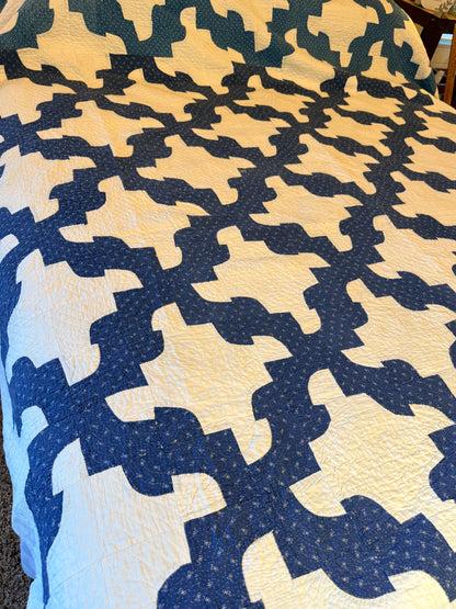 Blue and White Drunkards Path Quilt