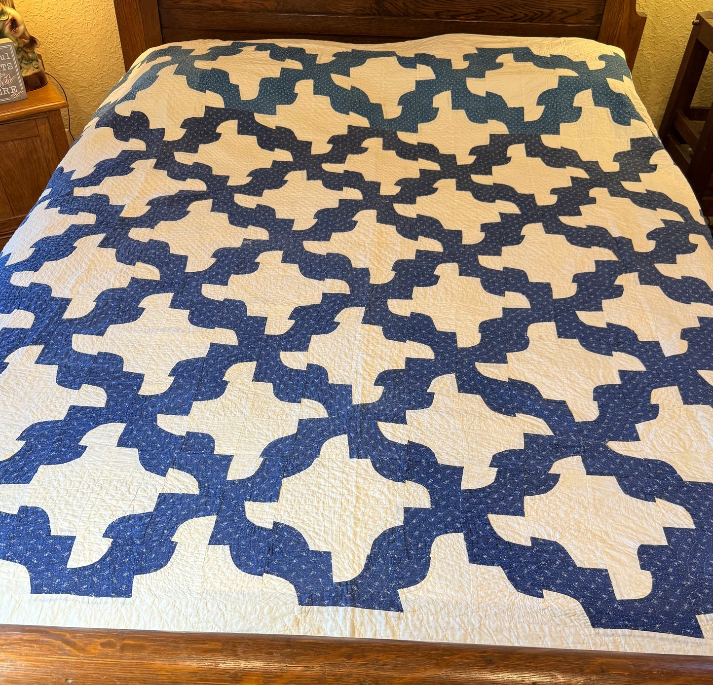 Blue and White Drunkards Path Quilt