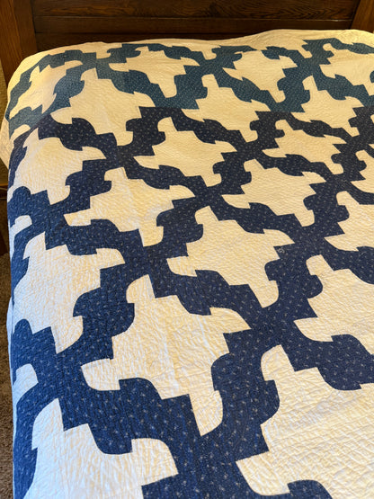 Blue and White Drunkards Path Quilt