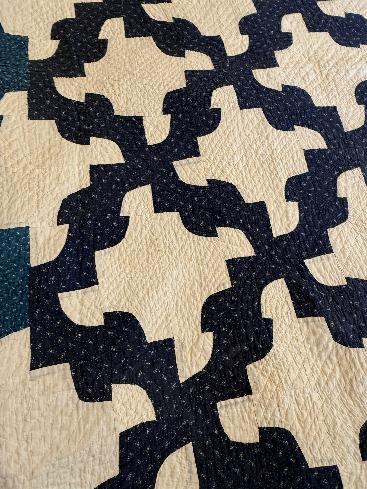 Blue and White Drunkards Path Quilt
