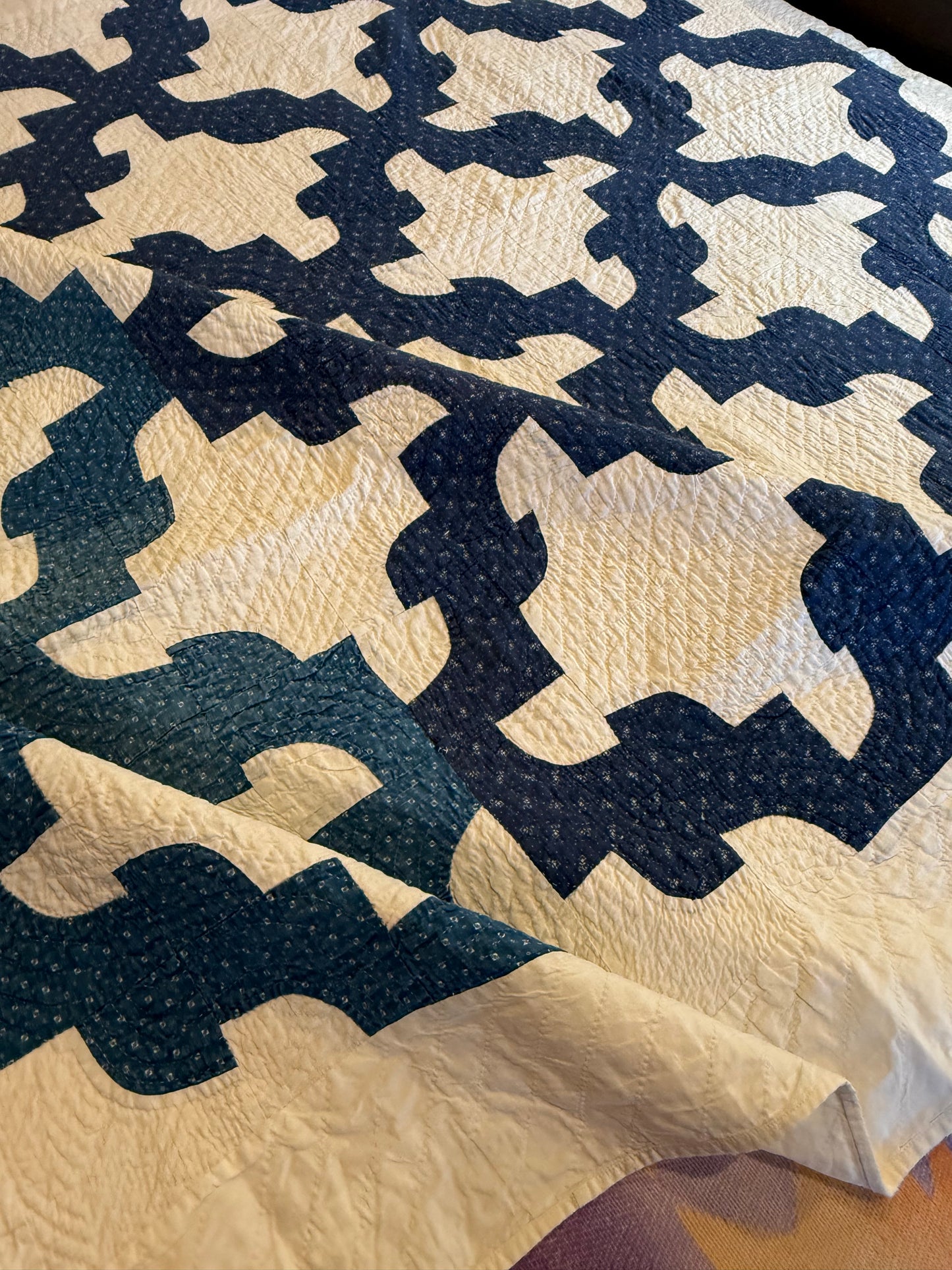 Blue and White Drunkards Path Quilt