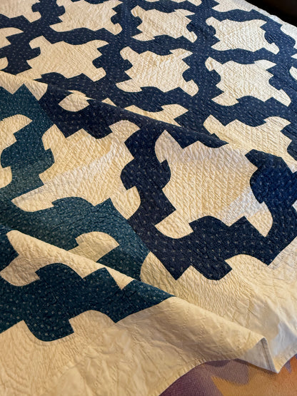 Blue and White Drunkards Path Quilt