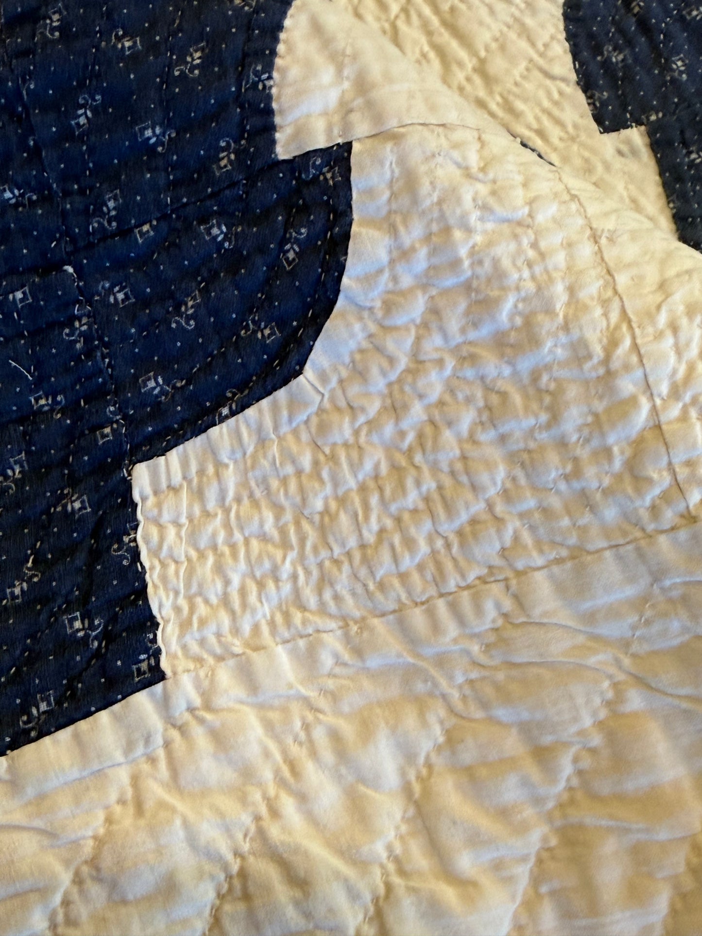 Blue and White Drunkards Path Quilt