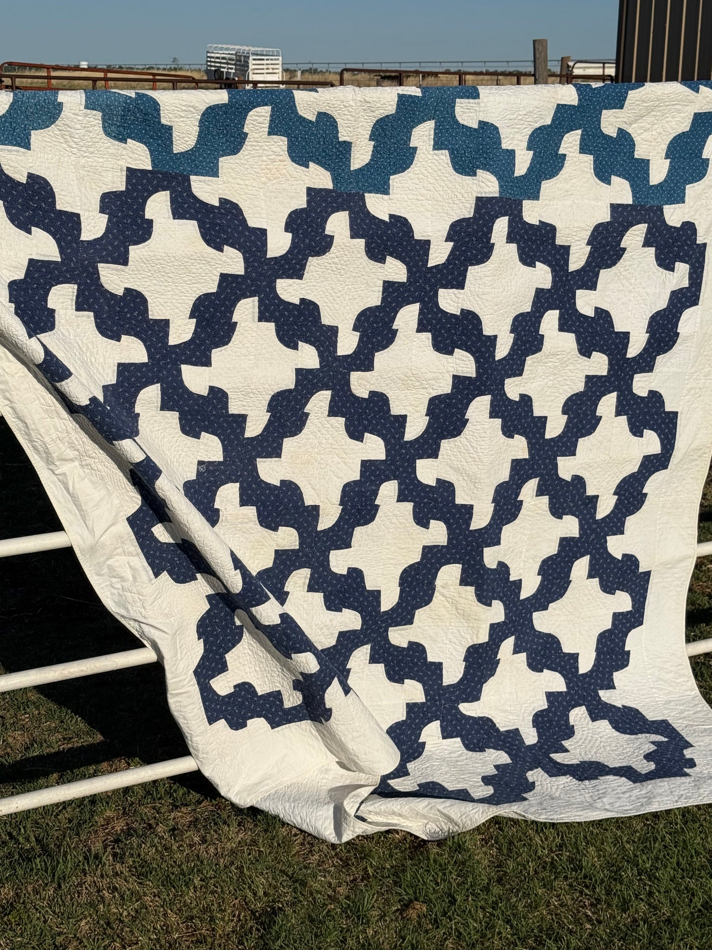 Blue and White Drunkards Path Quilt