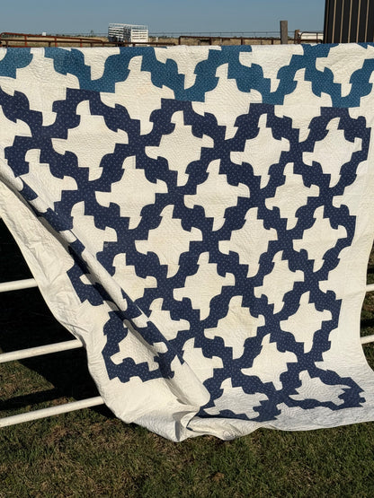 Blue and White Drunkards Path Quilt